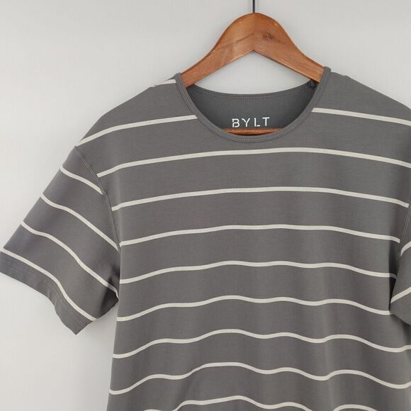 BYLT Shirt Mens Medium Gray Striped Drop Cut Lux Tee - Picture 3 of 11
